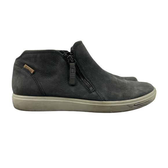 Ecco Womens 40 Sneakers Grey Soft 7 Bootie Nubuck Ankle Shoes Side Zip Mid Top - Picture 1 of 13